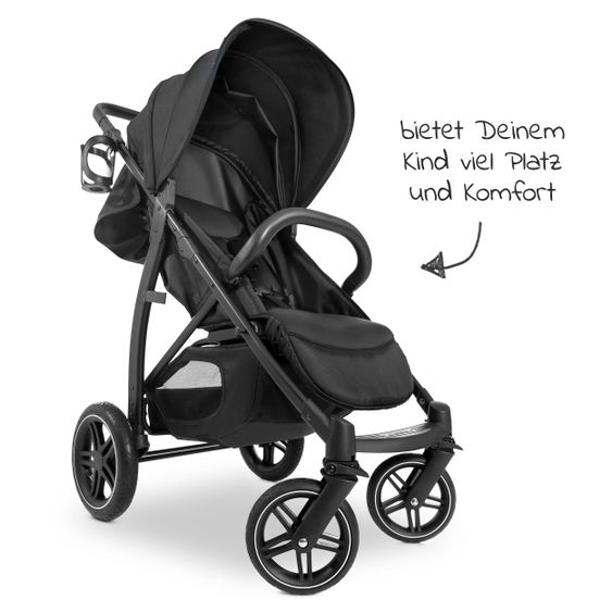 Hauck Buggy Rapid 4D AIR (fino a 25 kg) - con pneumatici, funzione lie-flat e capottina XL - Nero