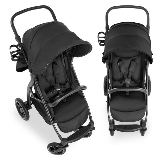 Hauck Buggy Rapid 4D AIR (fino a 25 kg) - con pneumatici, funzione lie-flat e capottina XL - Nero