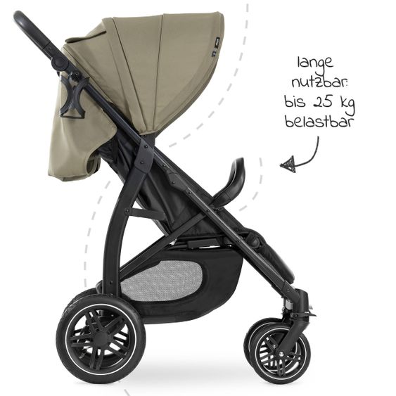 Hauck Buggy Rapid 4D AIR (bis 25 kg) - mit Luftreifen, Liegefunktion und XL Verdeck - Olive