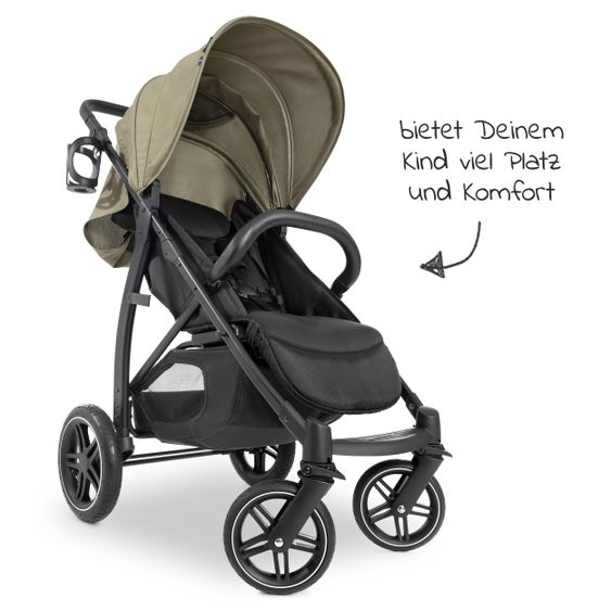 Hauck Buggy Rapid 4D AIR (bis 25 kg) - mit Luftreifen, Liegefunktion und XL Verdeck - Olive