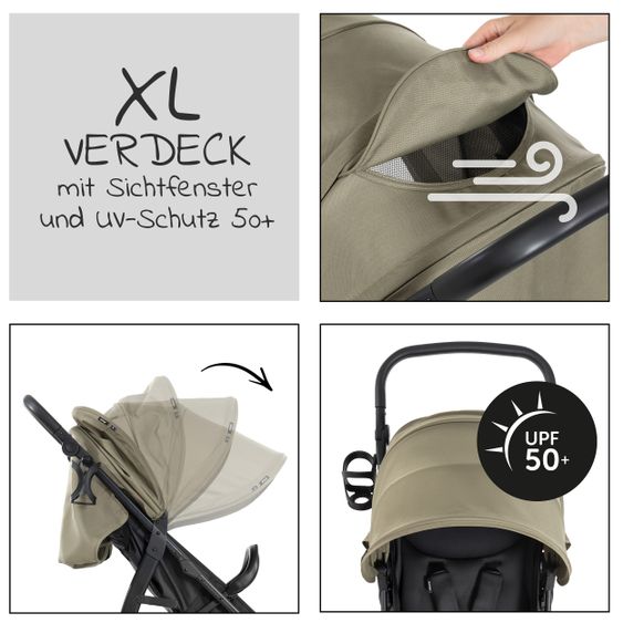 Hauck Buggy Rapid 4D AIR (bis 25 kg) - mit Luftreifen, Liegefunktion und XL Verdeck - Olive