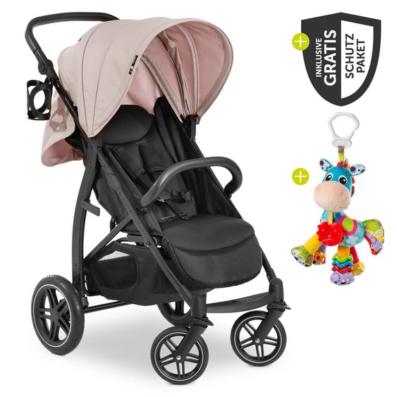 Hauck Passeggino Rapid 4D (fino a 25 kg) con capottina XL e pneumatici all-terrain - incluso pacchetto accessori XXL e cavallo giocattolo Klipp Klapp - Dutsy Rose