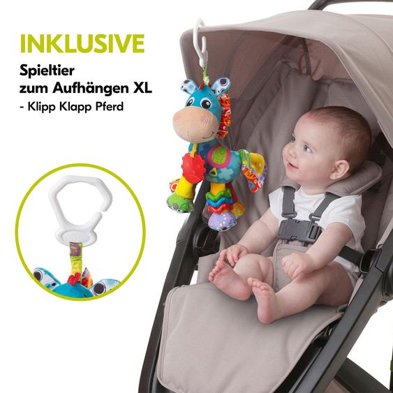 Hauck Buggy Rapid 4D (bis 25 kg) mit XL Verdeck & All-Terrain Bereifung - inkl. XXL Zubehörpaket & Spieltier Klipp Klapp Pferd - Dutsy Rose