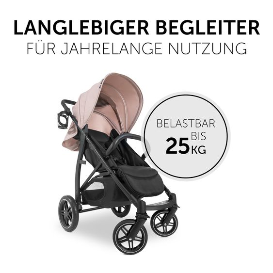 Hauck Passeggino Rapid 4D (fino a 25 kg) con capottina XL e pneumatici all-terrain - incluso pacchetto accessori XXL e cavallo giocattolo Klipp Klapp - Dutsy Rose