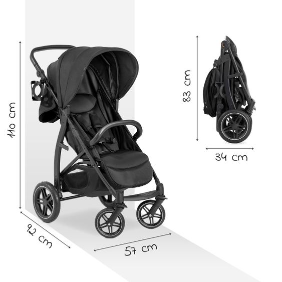 Hauck Buggy Rapid 4D (fino a 25 kg) - Tettuccio XL e pneumatici All-Terrain - Nero