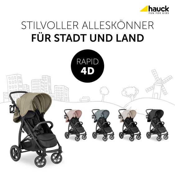 Hauck Buggy Rapid 4D (fino a 25 kg) - Tettuccio XL e pneumatici All-Terrain - Nero