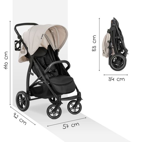 Hauck Buggy Rapid 4D (bis 25 kg) - XL Verdeck & All-Terrain Bereifung - Classic Beige