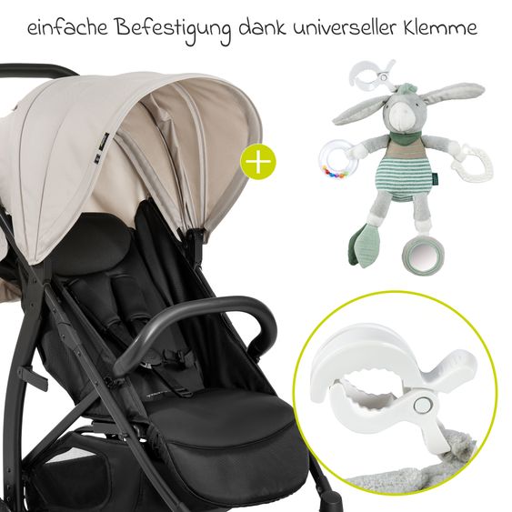 Hauck Buggy Rapid 4D (bis 25 kg) - XL Verdeck & All-Terrain Bereifung - inkl. XXL Zubehörpaket & Fehn Spieltier Eselchen - Classic Beige