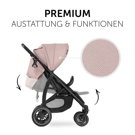 Hauck Buggy Rapid 4D (fino a 25 kg) - capottina XL e pneumatici all-terrain - incluso pacchetto accessori XXL e pecorella Fehn - Dusty Rose