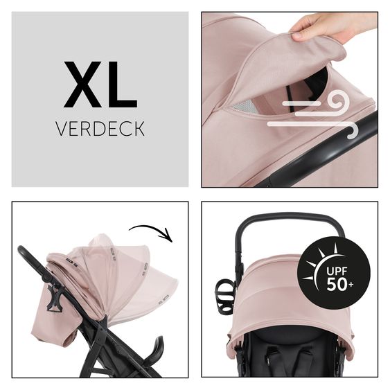 Hauck Buggy Rapid 4D (fino a 25 kg) - capottina XL e pneumatici all-terrain - incluso pacchetto accessori XXL e pecorella Fehn - Dusty Rose