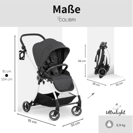 Hauck Buggy & Sportwagen Colibri (bis 25 kg belastbar) - Melange Black