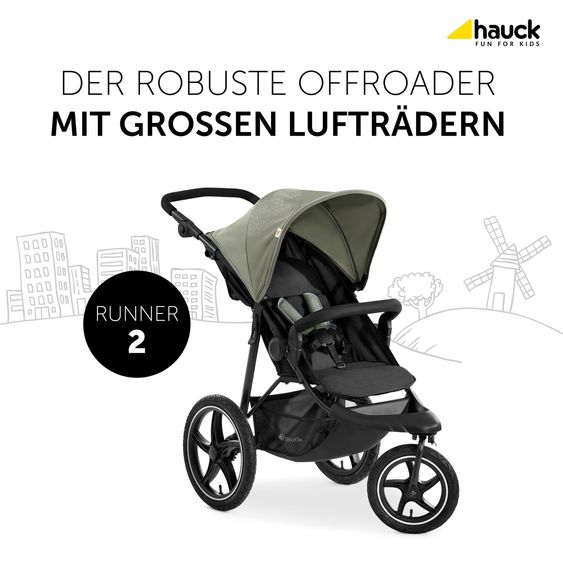Hauck Buggy & Pushchair Runner with large air tyres incl. comfort seat pad - Disney Mickey Mouse - Olive