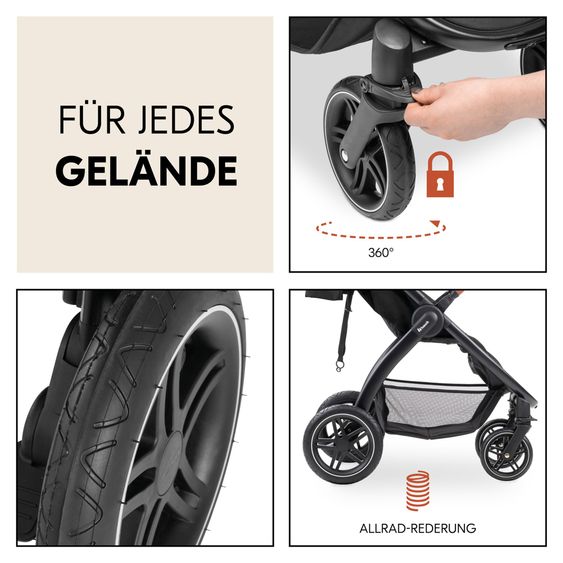 Hauck Buggy & Sportwagen UpTown Black inkl. 3in1  Babynest Carry N Play Teddy Fleece - Melange Black