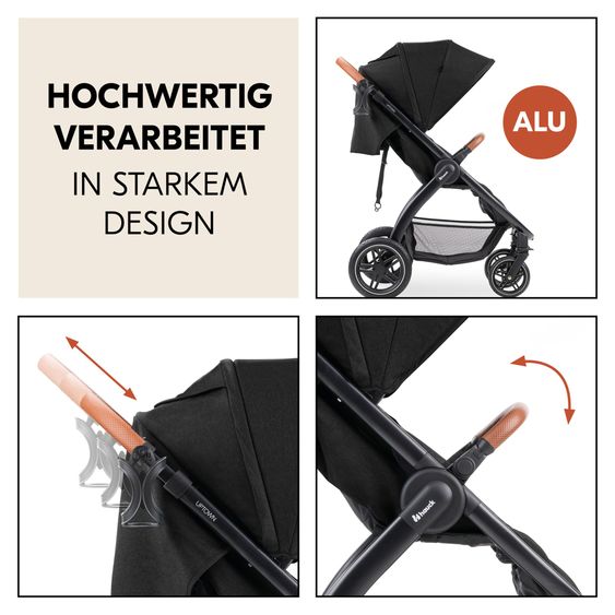 Hauck Buggy & Sportwagen UpTown Black inkl. 3in1  Babynest Carry N Play Teddy Fleece - Melange Black