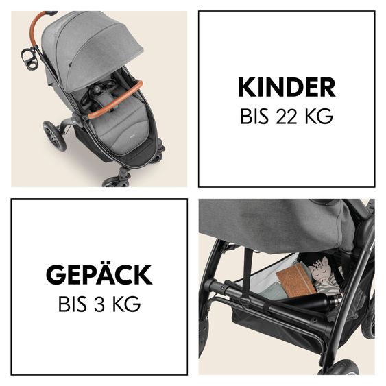 Hauck Buggy & Sportwagen UpTown Black inkl. 3in1  Babynest Carry N Play & XXL Zubehörpaket - Melange Grey