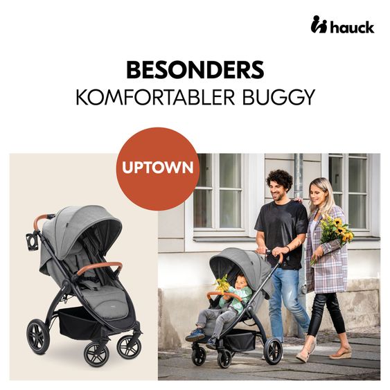 Hauck Buggy & Sportwagen UpTown Black inkl. 3in1  Babynest Carry N Play & XXL Zubehörpaket - Melange Grey