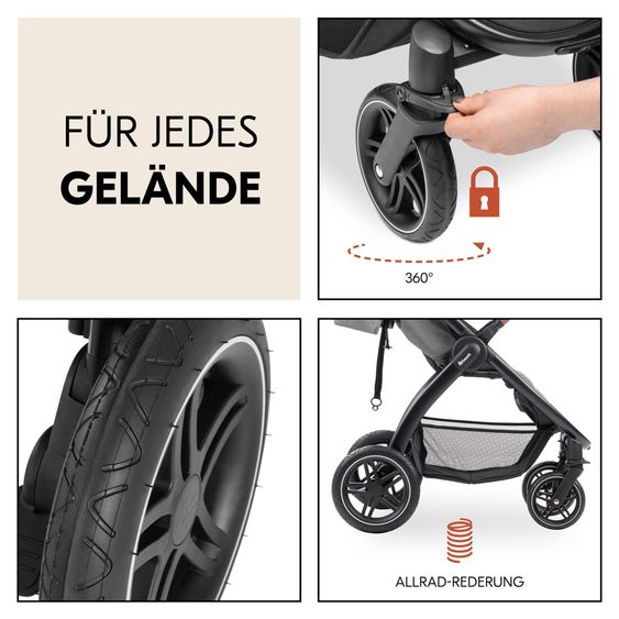 Hauck Buggy & Sportwagen UpTown Black inkl. 3in1  Babynest Carry N Play & XXL Zubehörpaket - Melange Grey