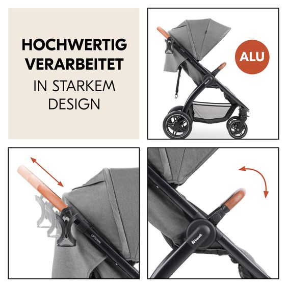 Hauck Buggy & Sportwagen UpTown Black inkl. 3in1  Babynest Carry N Play & XXL Zubehörpaket - Melange Grey