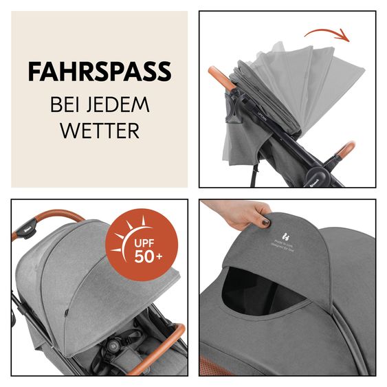 Hauck Buggy & Sportwagen UpTown Black inkl. 3in1  Babynest Carry N Play & XXL Zubehörpaket - Melange Grey
