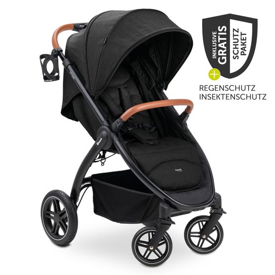 Hauck Buggy & Sportwagen UpTown Black (mit Liegefunktion & Einhand-Faltung) inkl. XXL Zubehörpaket - Melange Black