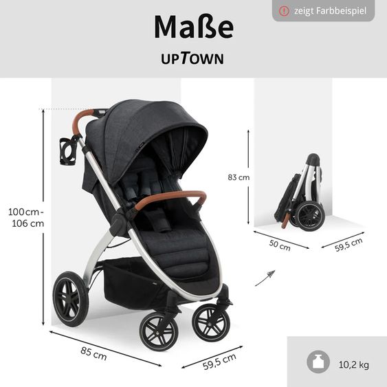 Hauck Buggy & Sportwagen UpTown Black (mit Liegefunktion & Einhand-Faltung) inkl. XXL Zubehörpaket - Melange Black