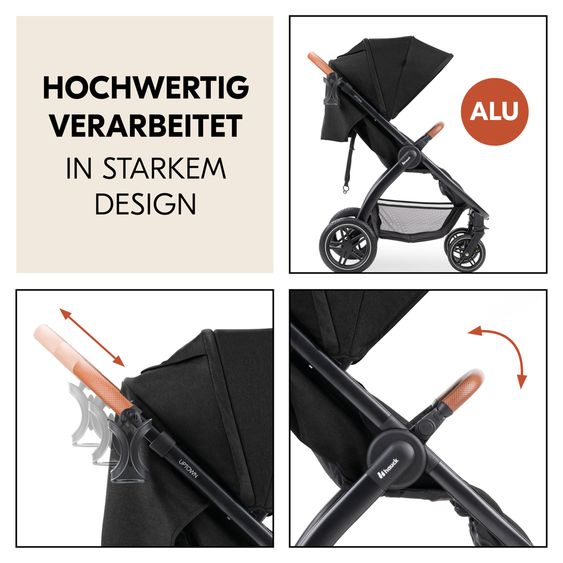 Hauck Buggy & Sportwagen UpTown Black (mit Liegefunktion & Einhand-Faltung) inkl. XXL Zubehörpaket - Melange Black