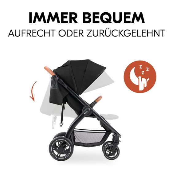 Hauck Buggy & Sportwagen UpTown Black (mit Liegefunktion & Einhand-Faltung) inkl. XXL Zubehörpaket - Melange Black