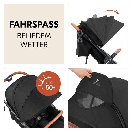 Hauck Buggy & Sportwagen UpTown Black (mit Liegefunktion & Einhand-Faltung) inkl. XXL Zubehörpaket - Melange Black