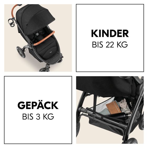 Hauck Buggy & Sportwagen UpTown Black (mit Liegefunktion & Einhand-Faltung) inkl. XXL Zubehörpaket - Melange Black