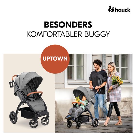 Hauck Buggy & Sportwagen UpTown Black (mit Liegefunktion, Schieber höhenverstellbar, Einhand-Faltung) - Melange Grey