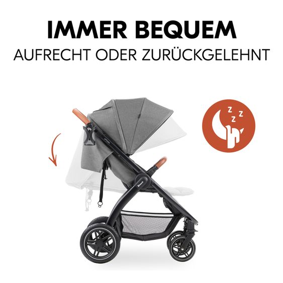 Hauck Buggy & Sportwagen UpTown Black (mit Liegefunktion, Schieber höhenverstellbar, Einhand-Faltung) - Melange Grey