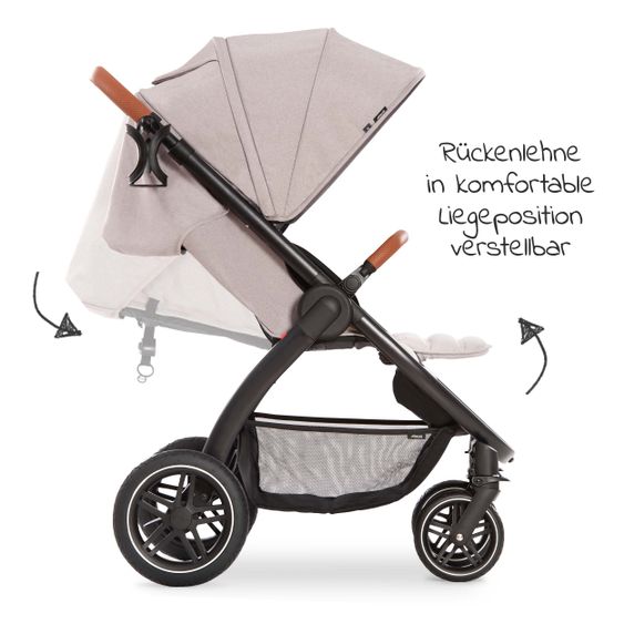 Hauck Buggy & Stroller UpTown (with recline function & one-hand fold) incl. XXL accessories package - Melange Beige