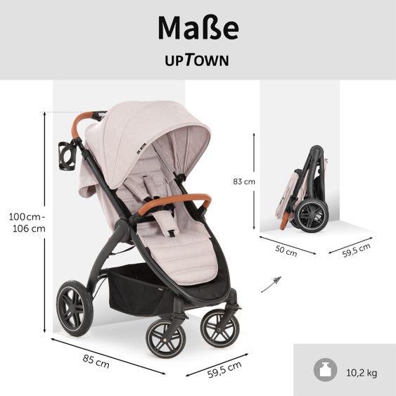 Hauck Buggy & Stroller UpTown (with recline function & one-hand fold) incl. XXL accessories package - Melange Beige