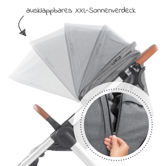 Hauck Buggy & Sportwagen UpTown (mit Liegefunktion & Einhand-Faltung) inkl. XXL Zubehörpaket - Melange Grey