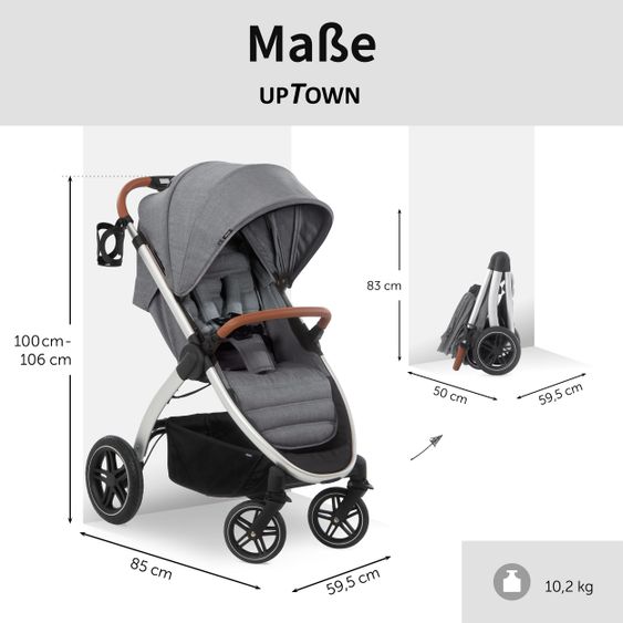 Hauck Buggy & Sportwagen UpTown (mit Liegefunktion & Einhand-Faltung) inkl. XXL Zubehörpaket - Melange Grey