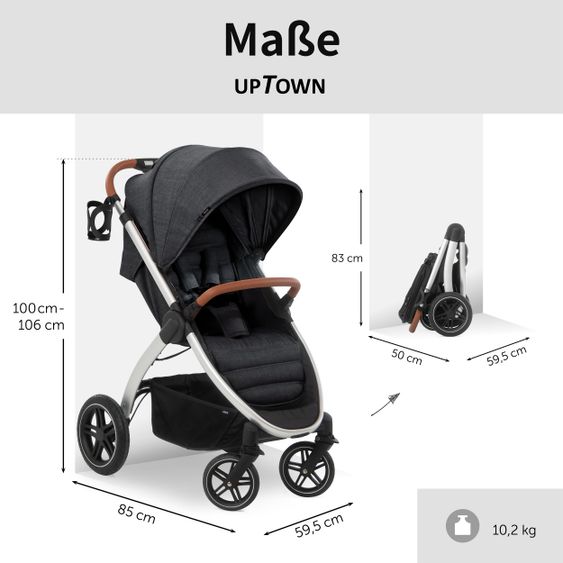 Hauck Buggy & Sportwagen UpTown (mit Liegefunktion, Schieber höhenverstellbar, Einhand-Faltung) - Melange Black