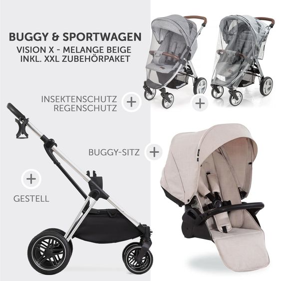 Hauck Buggy & Sportwagen Vision X inkl. XXL Zubehörpaket - Melange Beige