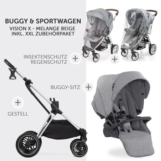 Hauck Buggy & Sportwagen Vision X inkl. XXL Zubehörpaket - Melange Grey