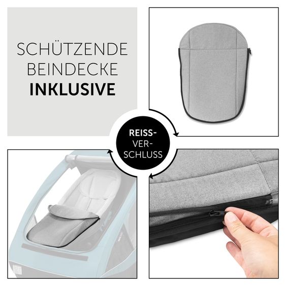 Hauck Fahrradanhänger Sparset Dryk Duo für 2 Kinder (bis 44 kg) - Bike Trailer & City Buggy - inkl. Babysitz Lounger & Schutzpaket - Grey