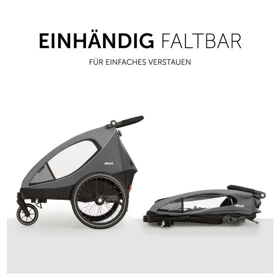 Hauck Fahrradanhänger Sparset Dryk Duo für 2 Kinder (bis 44 kg) - Bike Trailer & City Buggy - inkl. Babysitz Lounger & Schutzpaket - Grey