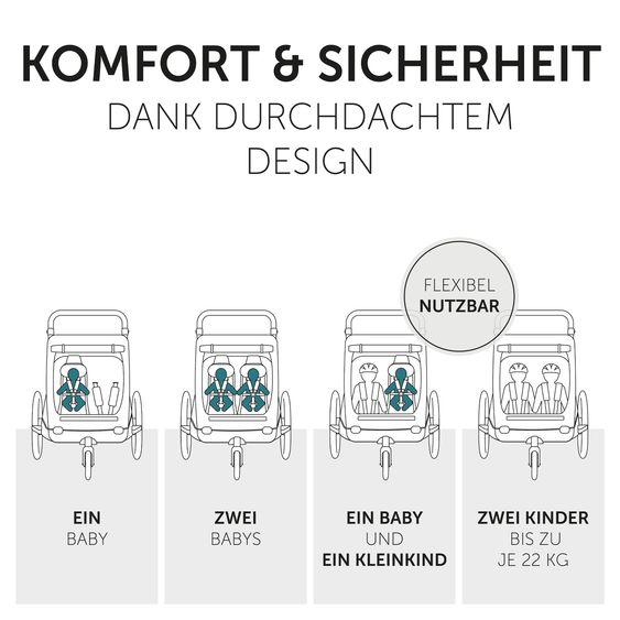 Hauck Fahrradanhänger Sparset Dryk Duo für 2 Kinder (bis 44 kg) - Bike Trailer & City Buggy - inkl. Babysitz Lounger & Schutzpaket - Rose