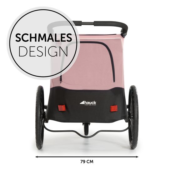 Hauck Fahrradanhänger Sparset Dryk Duo für 2 Kinder (bis 44 kg) - Bike Trailer & City Buggy - inkl. Babysitz Lounger & Schutzpaket - Rose