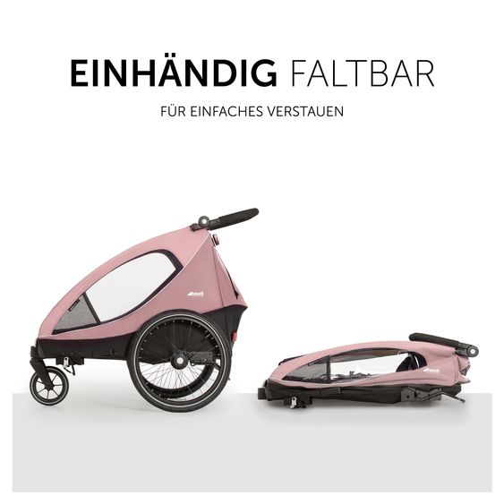 Hauck Fahrradanhänger Sparset Dryk Duo für 2 Kinder (bis 44 kg) - Bike Trailer & City Buggy - inkl. Babysitz Lounger & Schutzpaket - Rose