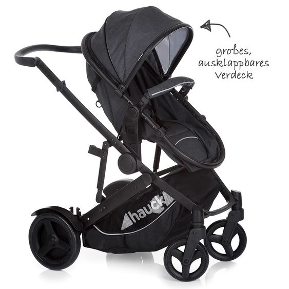 Hauck Geschwister- & Zwillingskinderwagen Duett 3 - inkl. Babywanne, Babyschale Comfort Fix & Zubehörpaket - Melange Charcoal