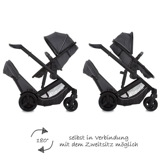 Hauck Geschwister- & Zwillingskinderwagen Duett 3 - inkl. Babywanne, Babyschale Comfort Fix & Zubehörpaket - Melange Charcoal