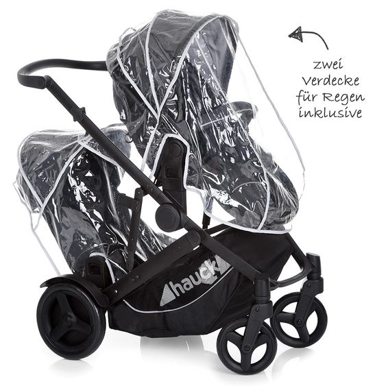 Hauck Geschwister- & Zwillingskinderwagen Duett 3 - inkl. Babywanne, Babyschale Comfort Fix & Zubehörpaket - Melange Charcoal