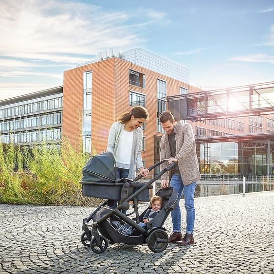 Hauck Geschwister- & Zwillingskinderwagen Duett 3 - inkl. Babywanne, Babyschale Comfort Fix & Zubehörpaket - Melange Charcoal