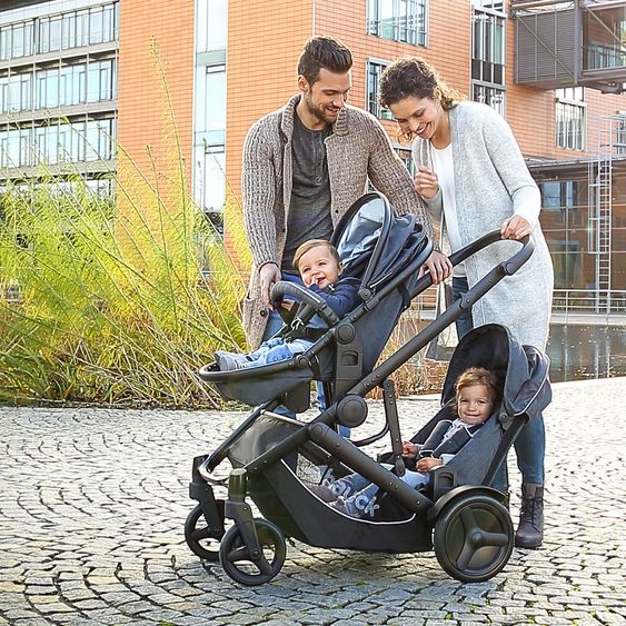 Hauck Geschwister- & Zwillingskinderwagen Duett 3 - inkl. Babywanne, Babyschale Comfort Fix & Zubehörpaket - Melange Charcoal