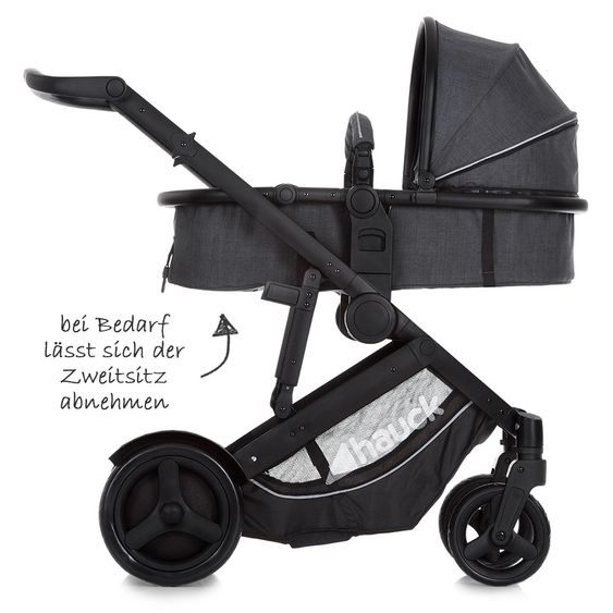 Hauck Geschwister- & Zwillingskinderwagen Duett 3 - inkl. Babywanne, Babyschale Comfort Fix & Zubehörpaket - Melange Charcoal