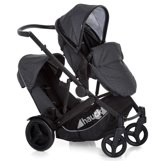 Hauck Geschwister- & Zwillingskinderwagen Duett 3 - inkl. Babywanne, Babyschale Comfort Fix & Zubehörpaket - Melange Charcoal
